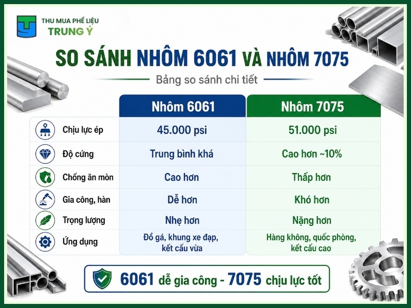 So sánh nhôm 6061 và nhôm 7075