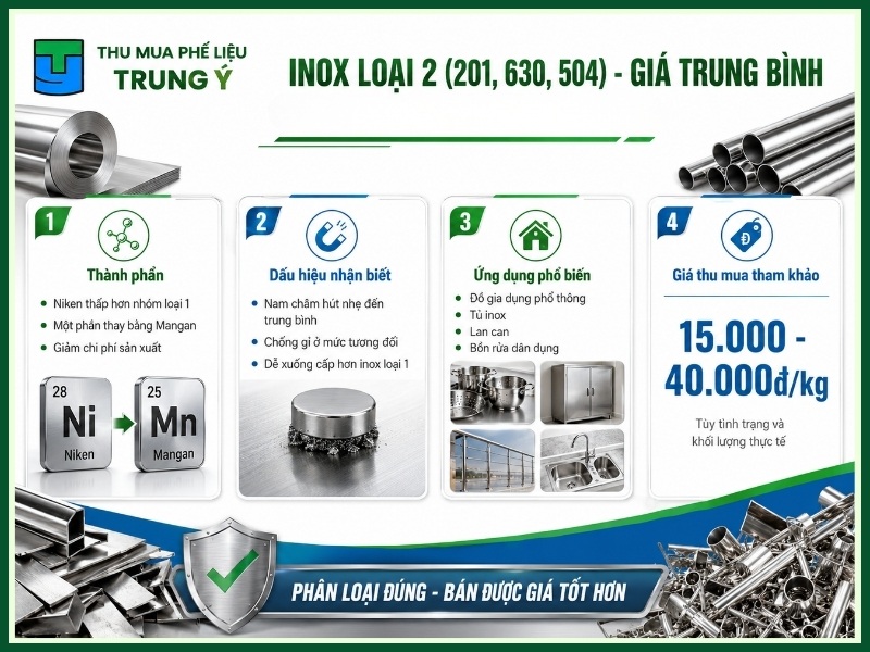 Inox loại 2 (201, 630, 504) - giá trung bình