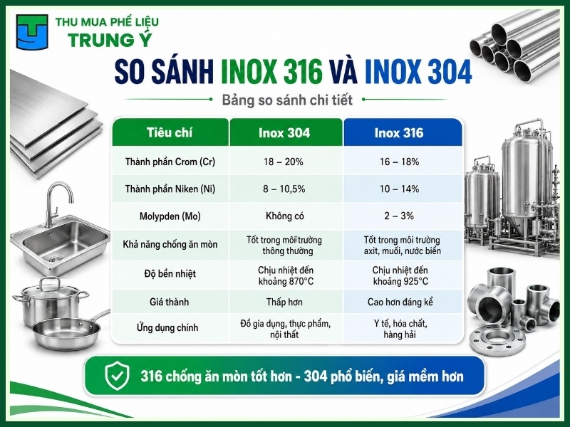 So sánh inox 316 và inox 304
