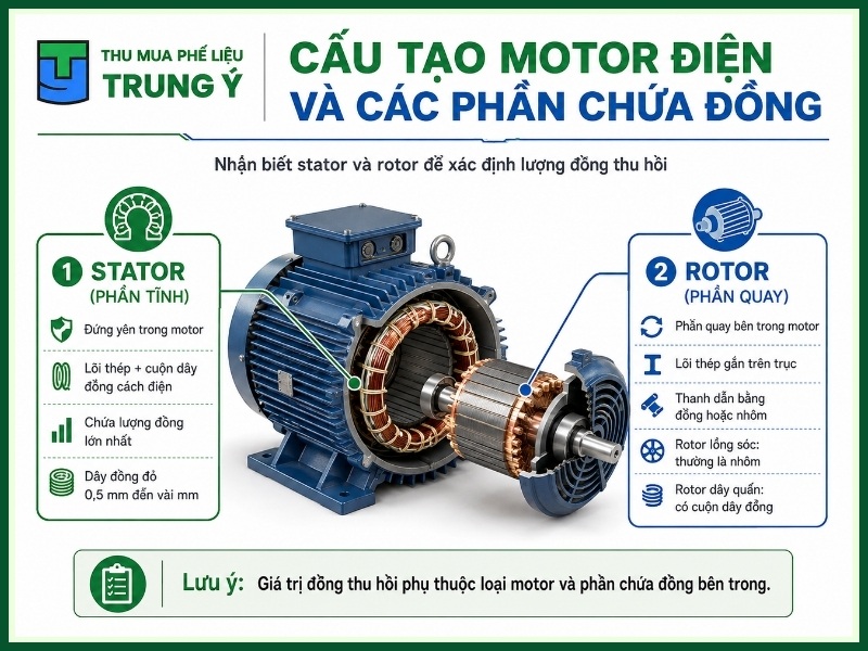Cấu tạo motor điện và các phần chứa đồng