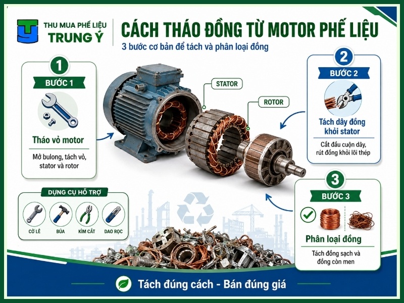 Cách tháo đồng từ motor phế liệu
