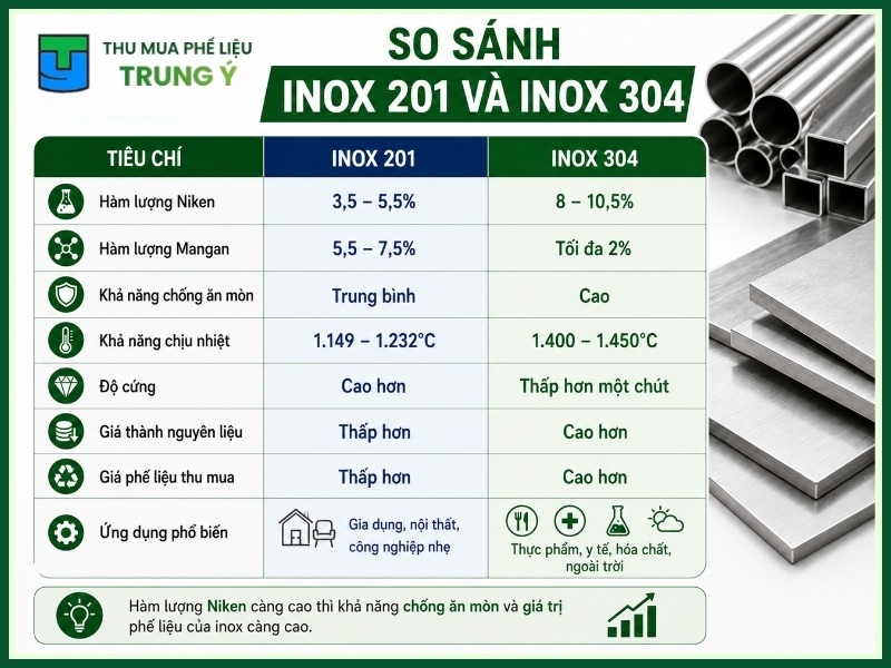 So sánh inox 201 và inox 304