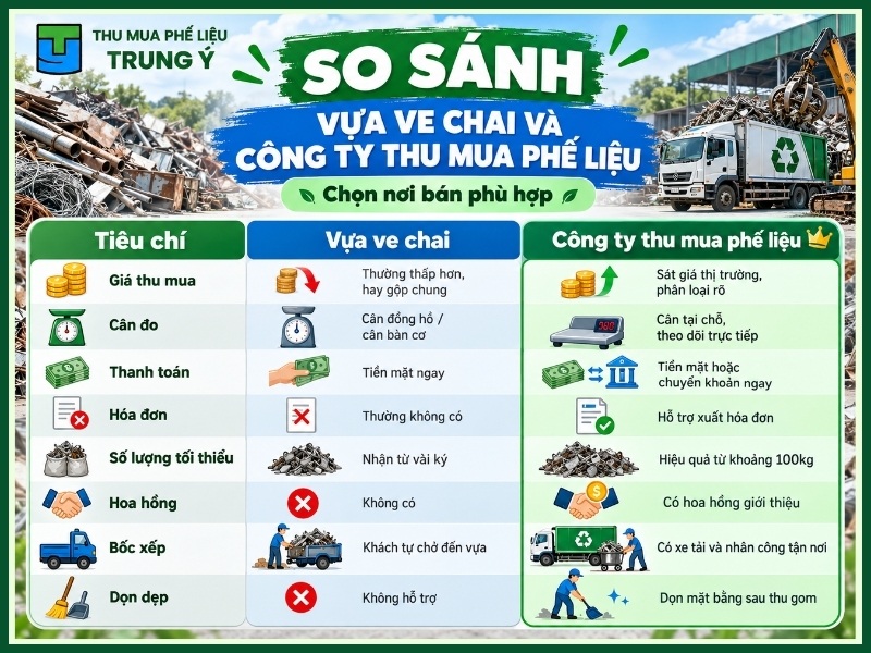 So sánh vựa ve chai và công ty chi tiết