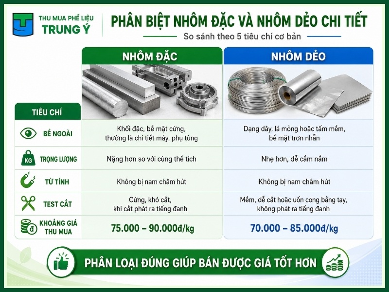 Phân biệt nhôm đặc và nhôm dẻo chi tiết