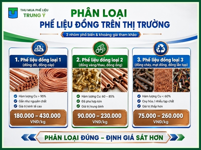 Phân loại phế liệu đồng trên thị trường