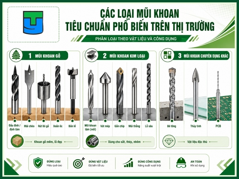 Các loại mũi khoan tiêu chuẩn phổ biến trên thị trường