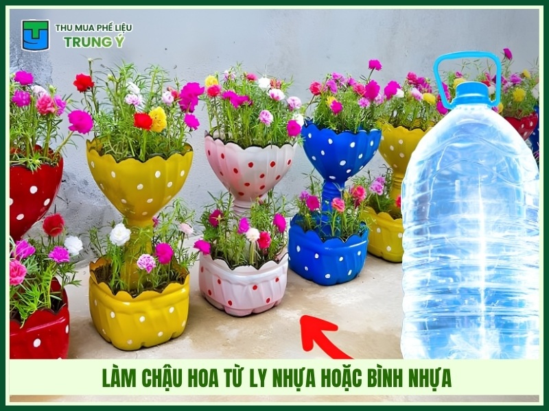 Làm chậu hoa từ ly nhựa hoặc bình nhựa