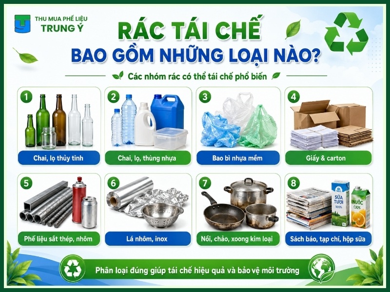 Rác tái chế bao gồm những loại nào?