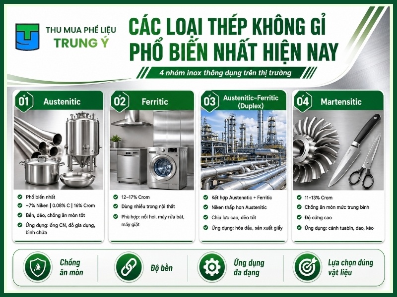 Các loại thép không gỉ phổ biến nhất hiện nay