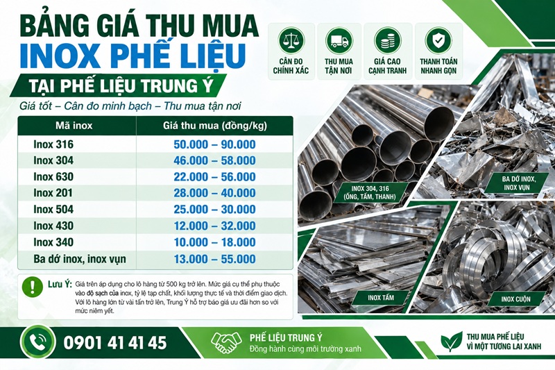 bảng giá thu mua inox phế liệu cập nhật tại Phế Liệu Trung Ý