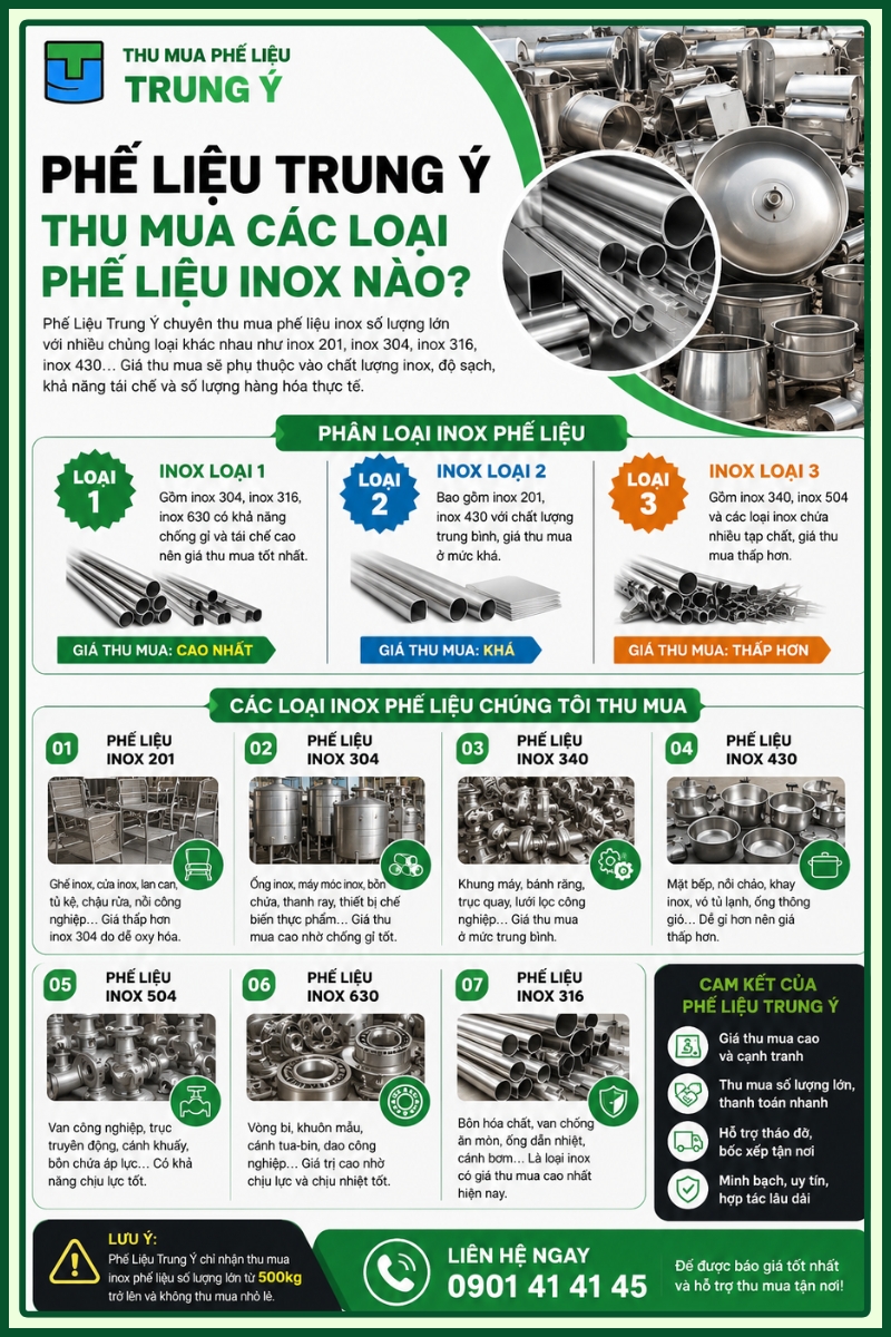 Phế Liệu Trung Ý thu mua các loại phế liệu inox nào?