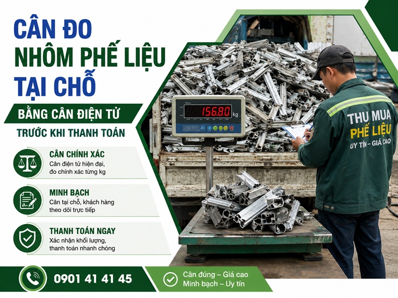 Cân đo nhôm phế liệu tại chỗ bằng cân điện tử trước khi thanh toán
