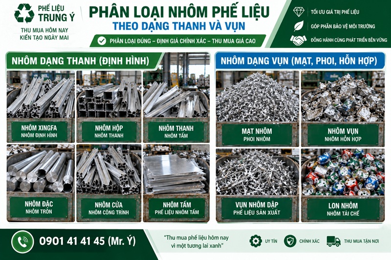 các loại nhôm phế liệu phân loại theo dạng thanh và vụn