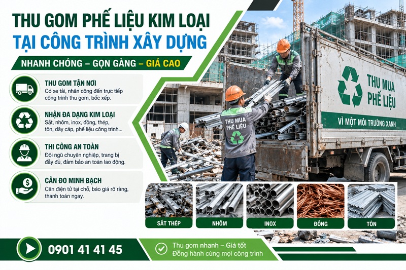 xe tải thu gom phế liệu kim loại tại công trình xây dựng